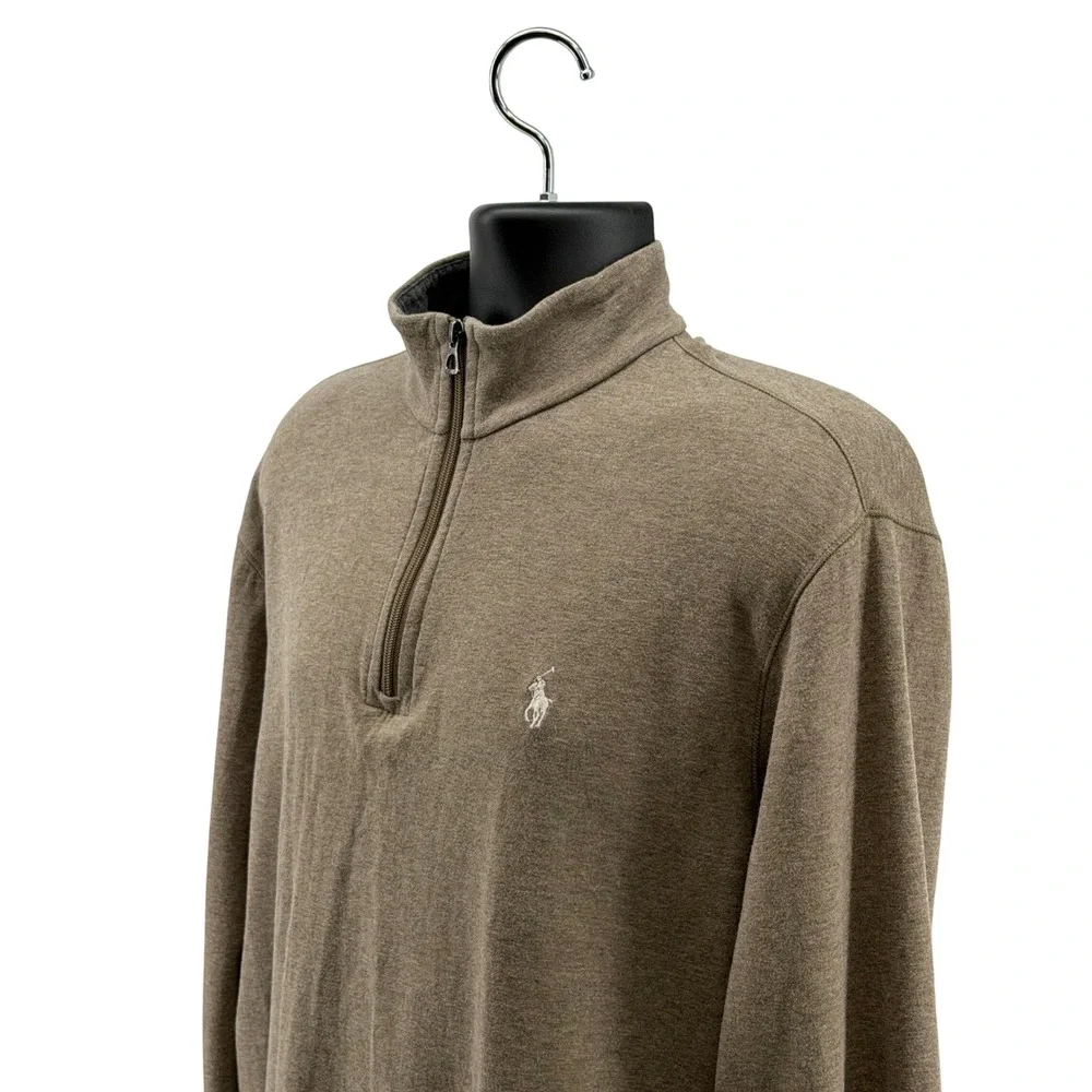 Polo Ralph Lauren Pullover Mens M Brown Quarter Zip Long Sleeve Cotton Pony Logo